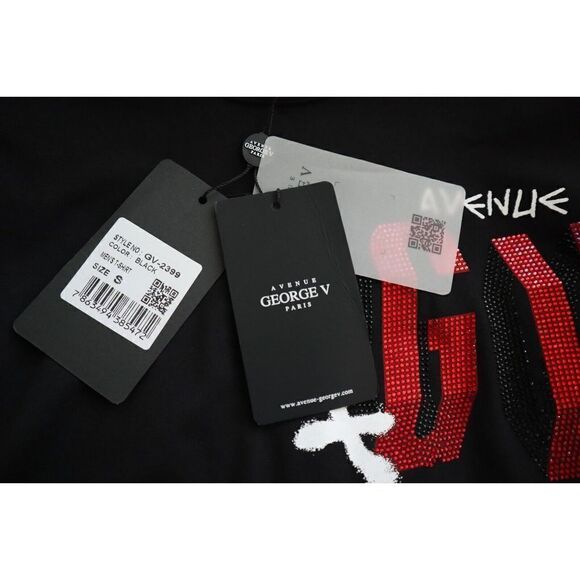 Avenue George V Paris GV2399 Men Sz S Black No Fear Rhinestone Logo T-Shirt $100 - Picture 10 of 10